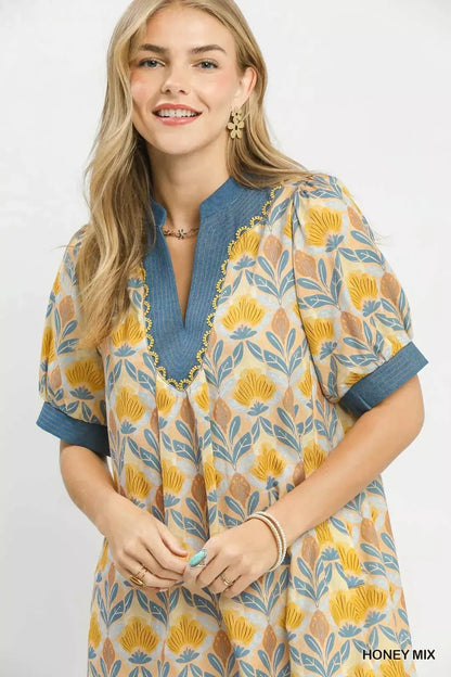 Umgee Mix Tile Print Mini Dress - Bitsy Gypsy Boutique