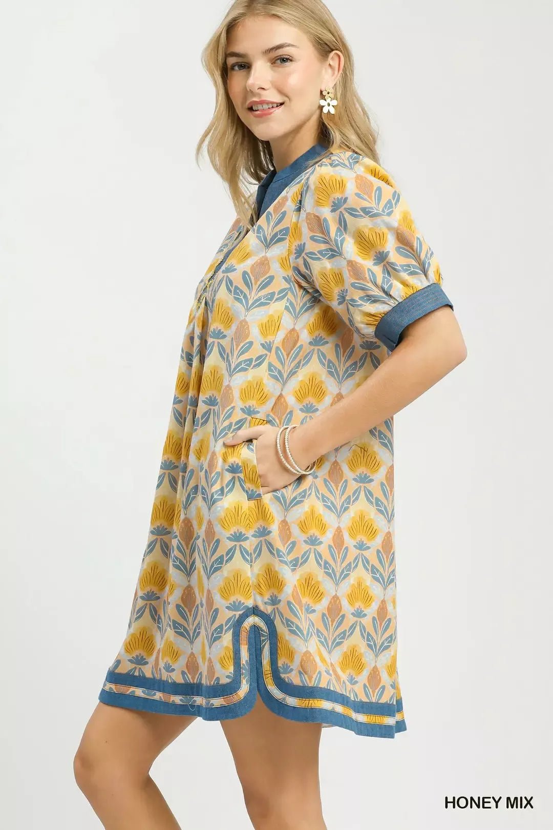 Umgee Mix Tile Print Mini Dress - Bitsy Gypsy Boutique
