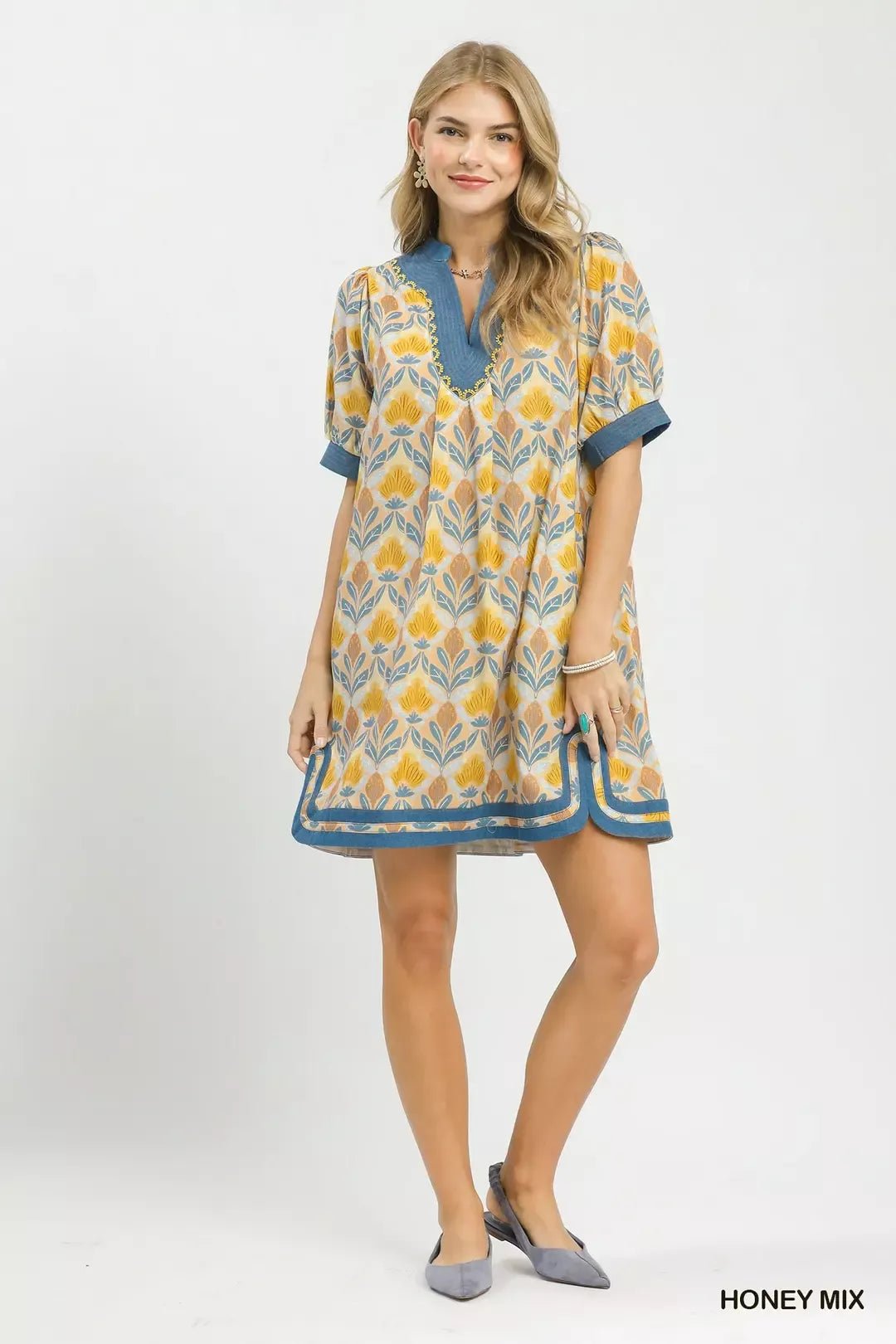 Umgee Mix Tile Print Mini Dress - Bitsy Gypsy Boutique