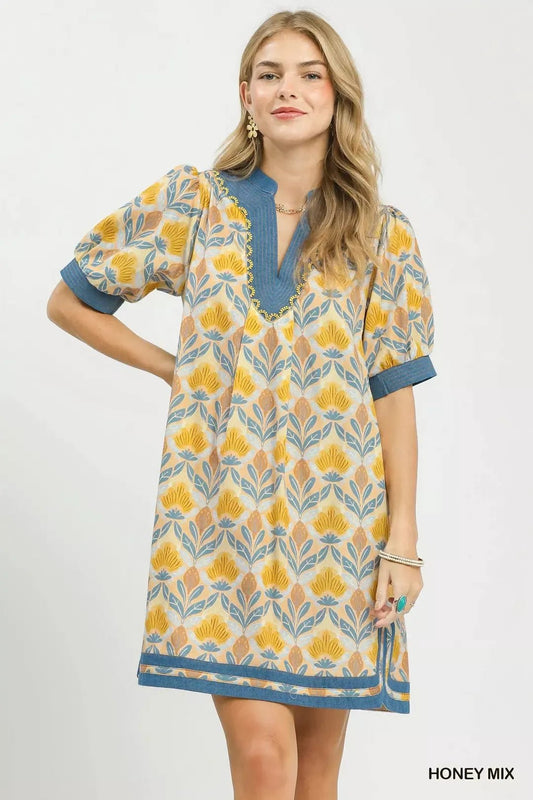 Umgee Mix Tile Print Mini Dress - Bitsy Gypsy Boutique