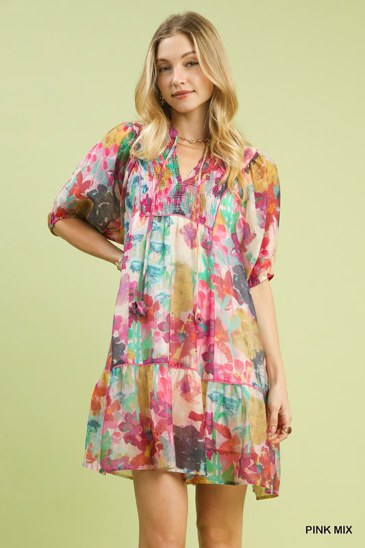 Umgee Mix Watercolor Floral Babydoll Dress - Bitsy Gypsy Boutique