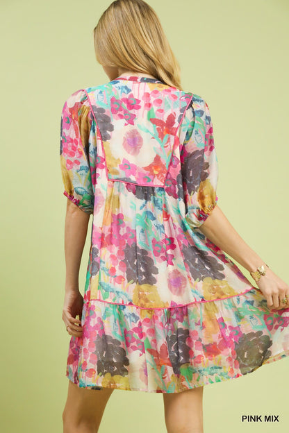 Umgee Mix Watercolor Floral Babydoll Dress - Bitsy Gypsy Boutique