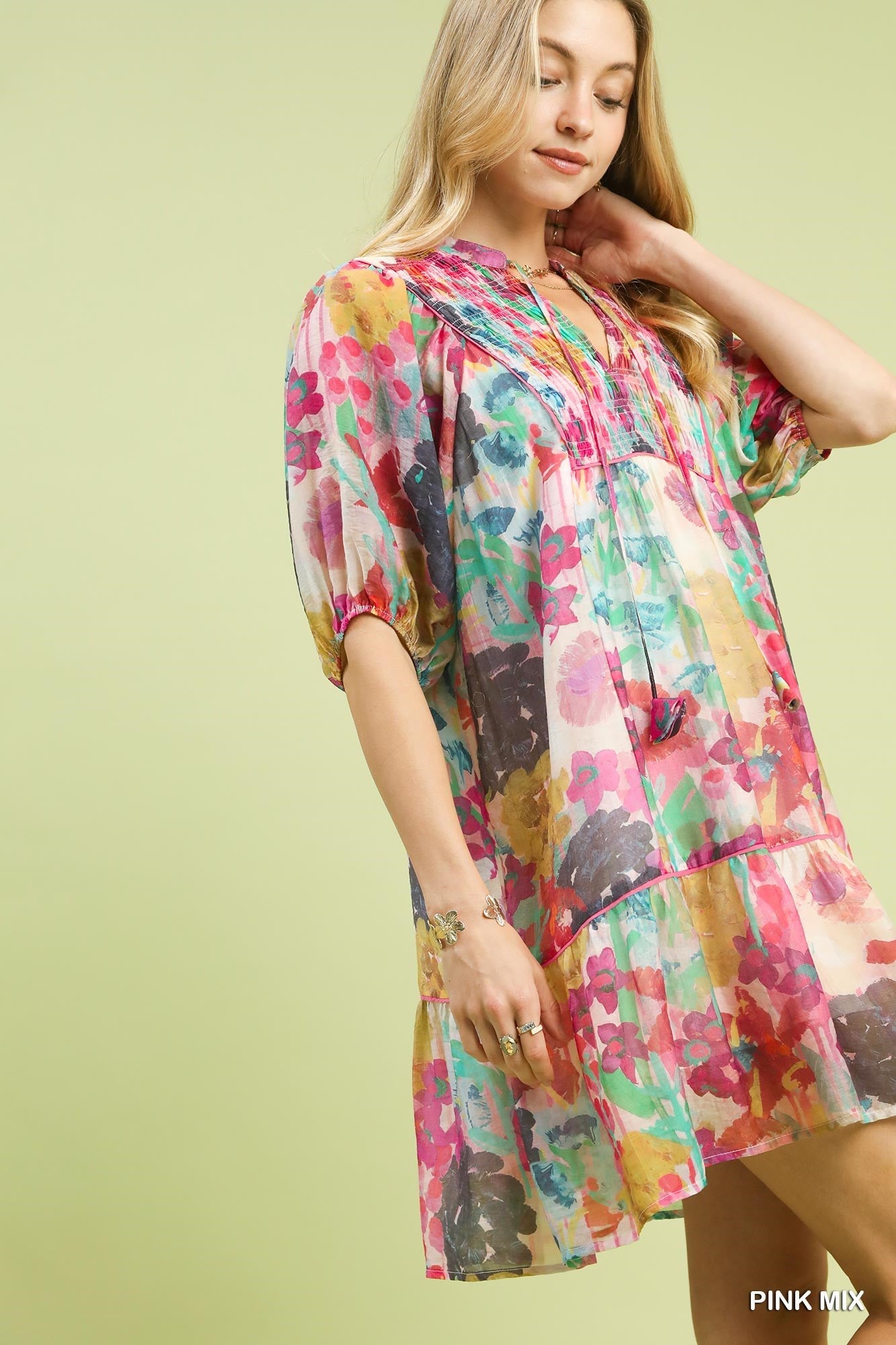 Umgee Mix Watercolor Floral Babydoll Dress - Bitsy Gypsy Boutique