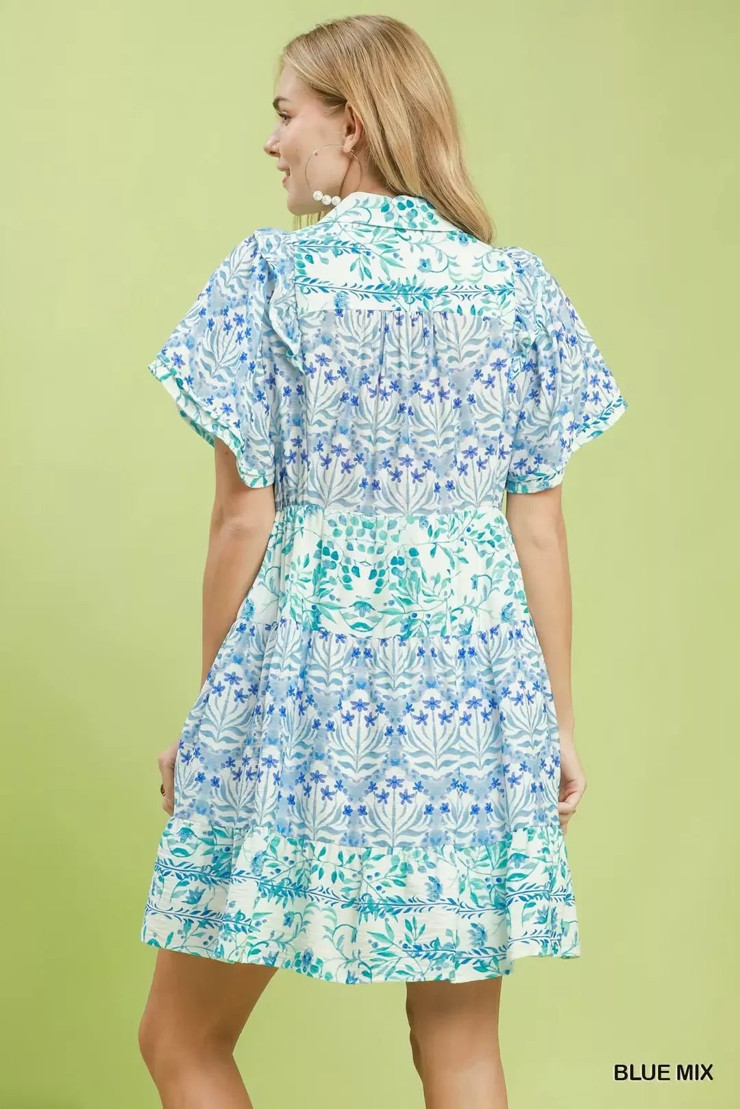 Umgee Mixed Floral Tiered Mini Dress with Flutter Sleeves - Bitsy Gypsy Boutique