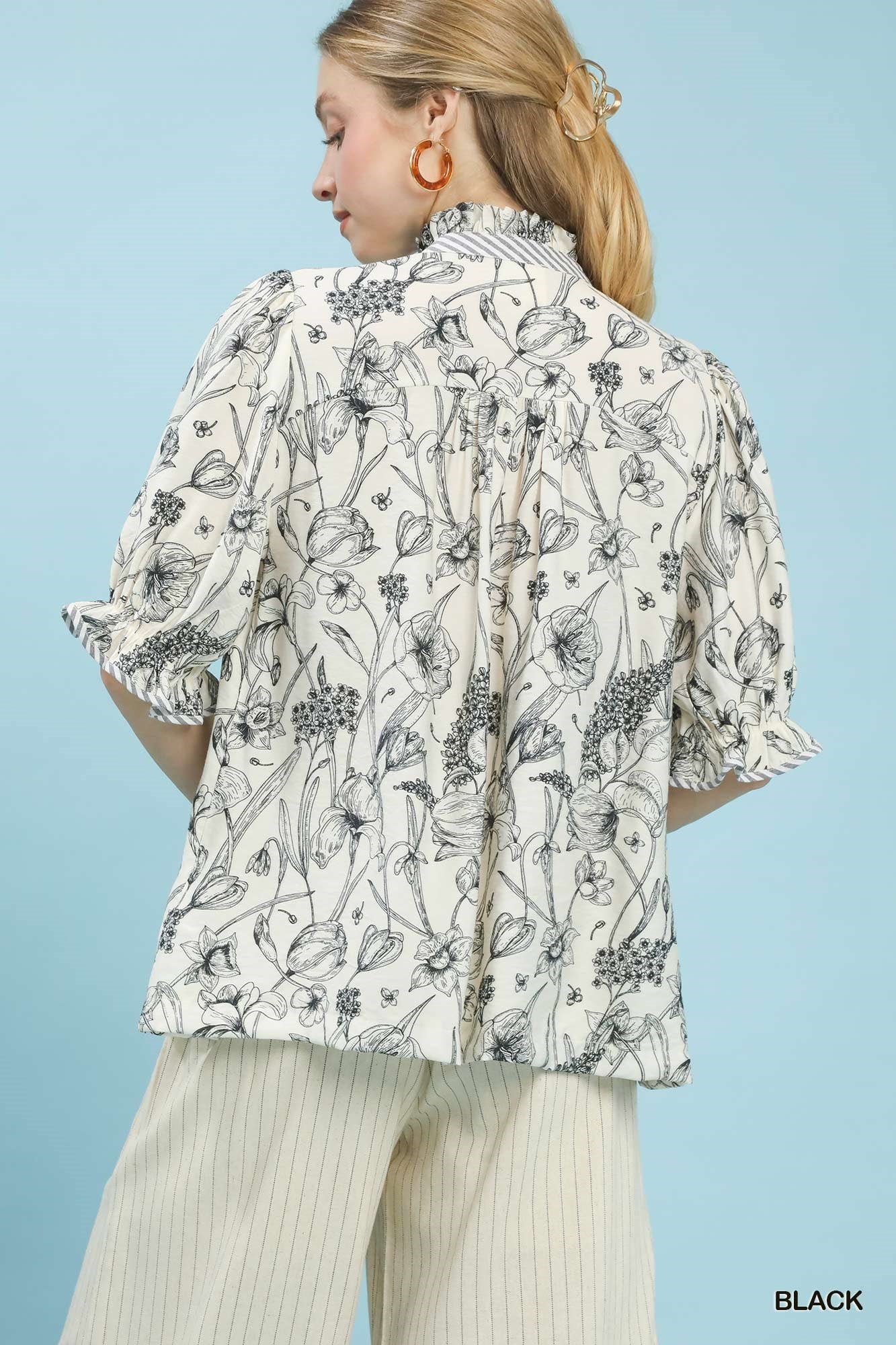 Umgee Mixed Print Button Front Top - Bitsy Gypsy Boutique