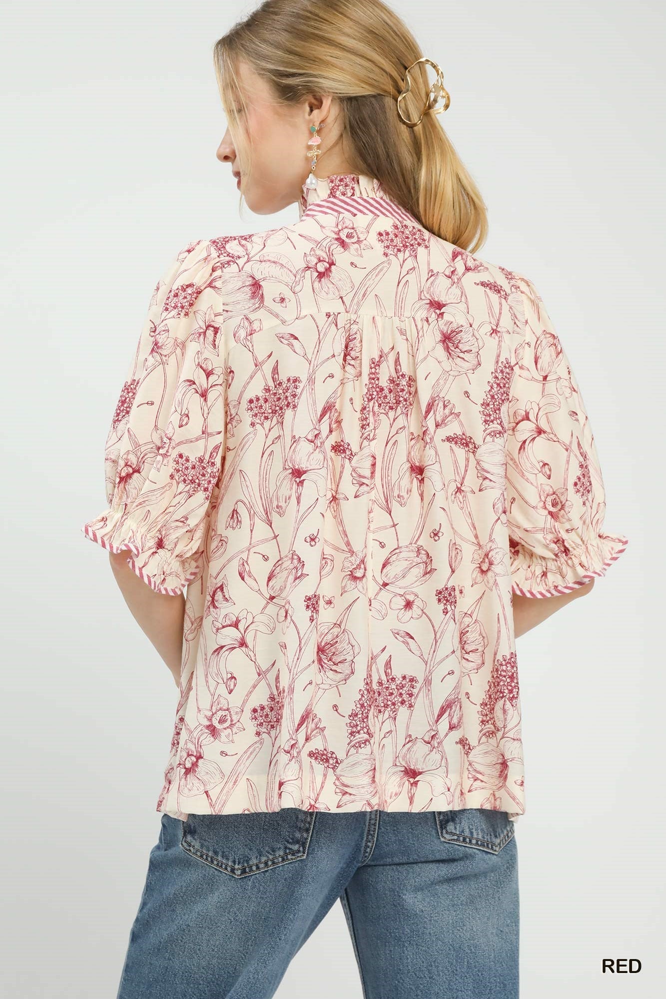 Umgee Mixed Print Button Front Top - Bitsy Gypsy Boutique