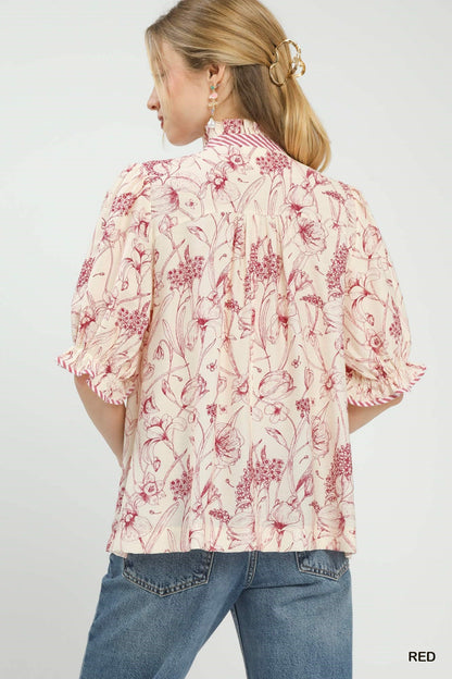 Umgee Mixed Print Button Front Top - Bitsy Gypsy Boutique
