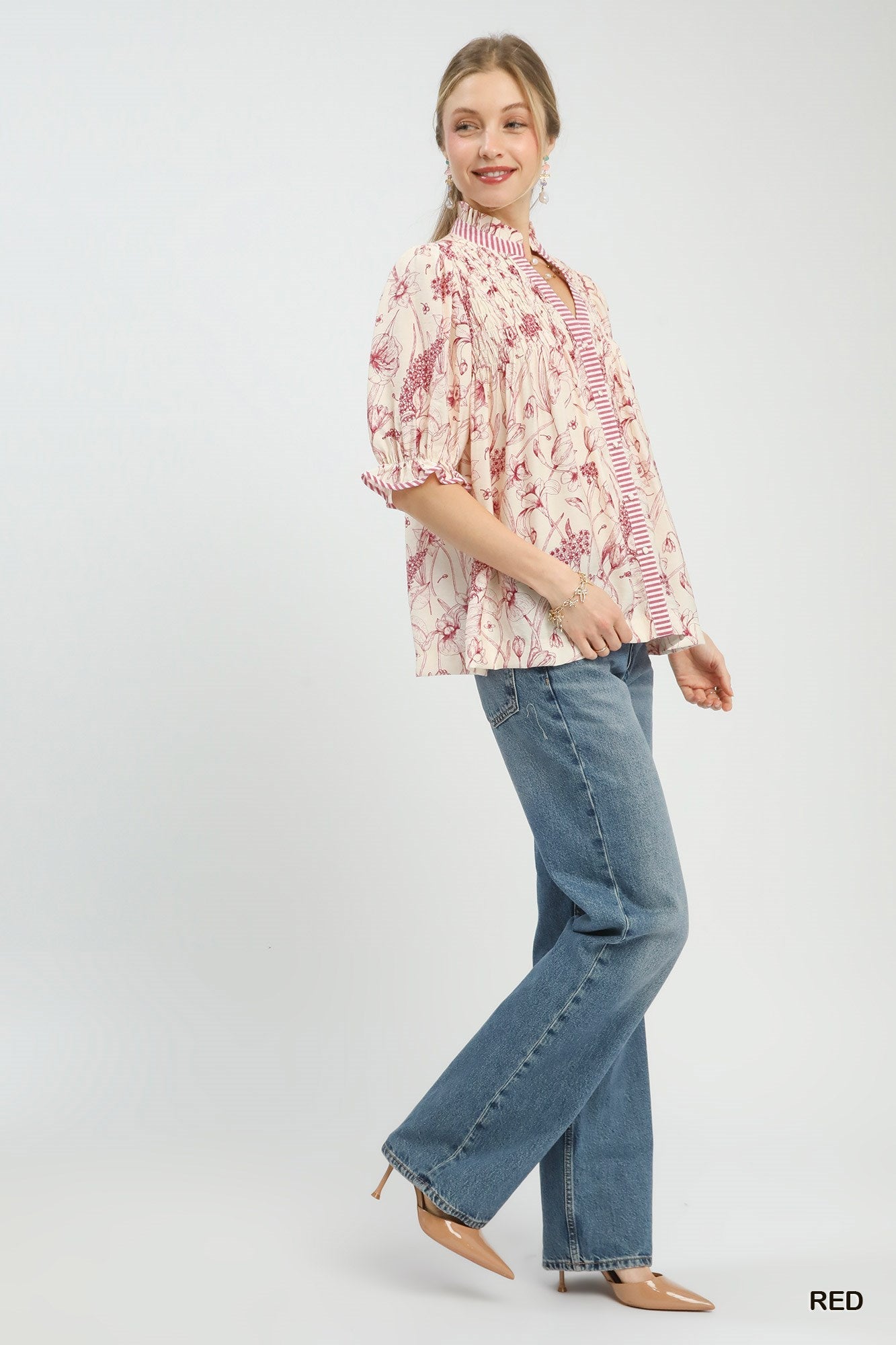 Umgee Mixed Print Button Front Top - Bitsy Gypsy Boutique