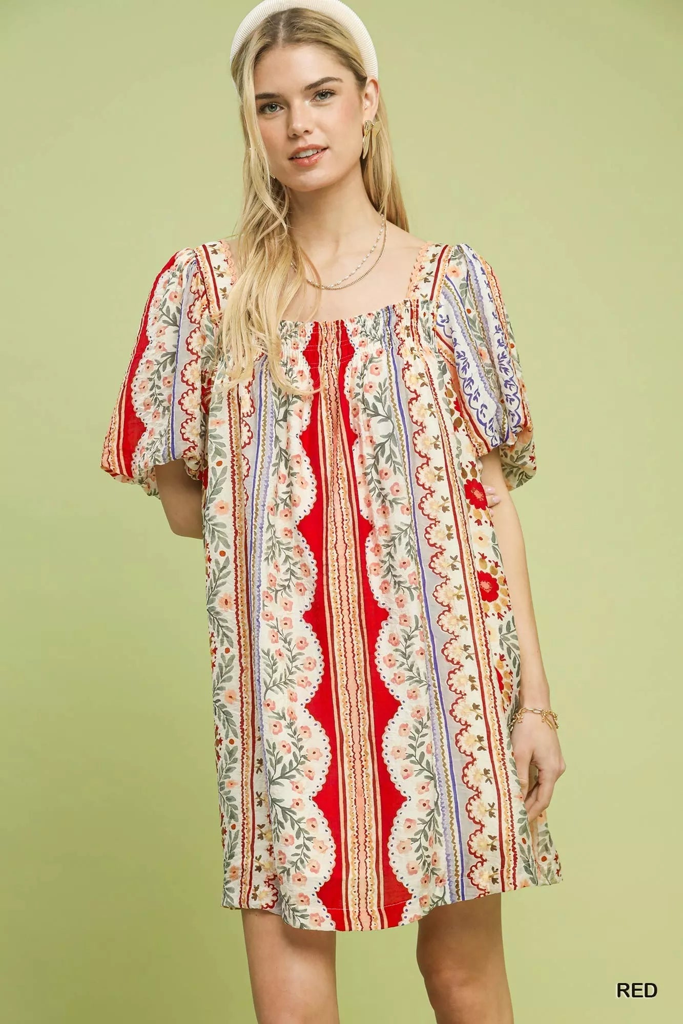 Umgee Mixed Print Puff Sleeve Mini Dress - Bitsy Gypsy Boutique