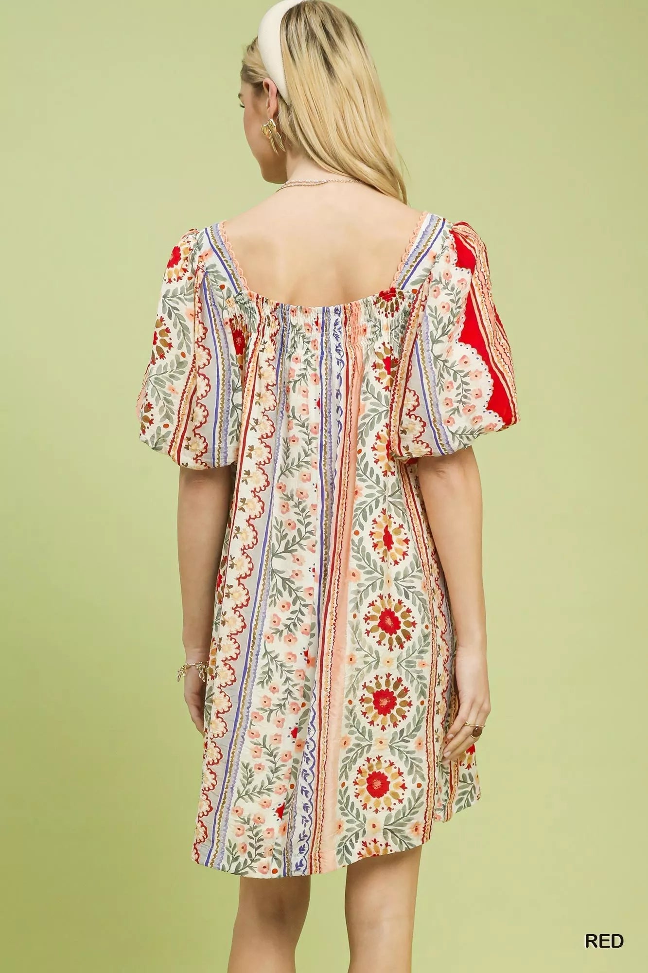 Umgee Mixed Print Puff Sleeve Mini Dress - Bitsy Gypsy Boutique