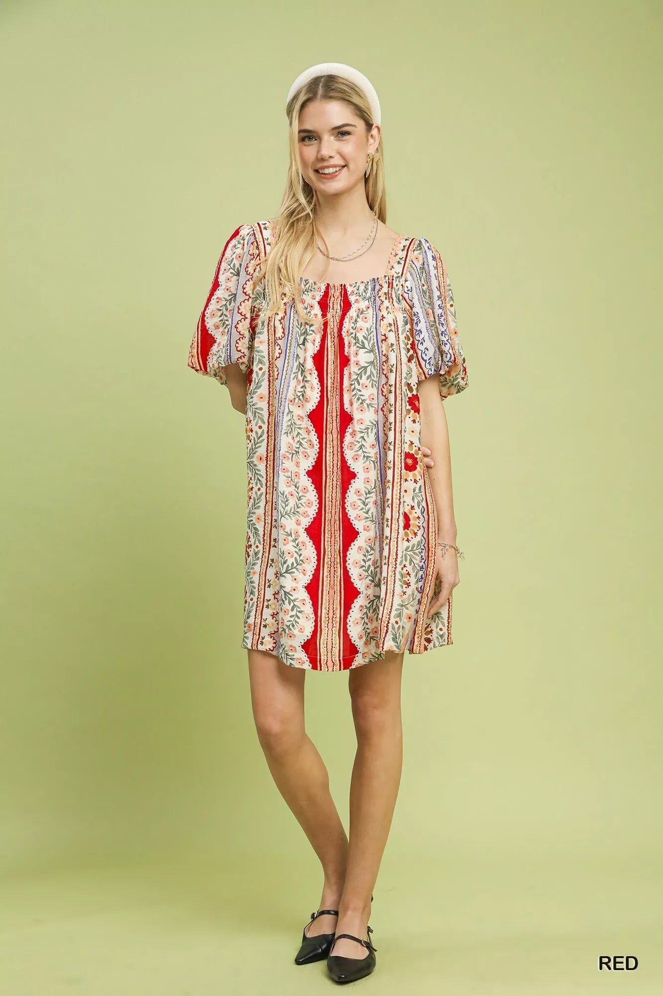 Umgee Mixed Print Puff Sleeve Mini Dress - Bitsy Gypsy Boutique