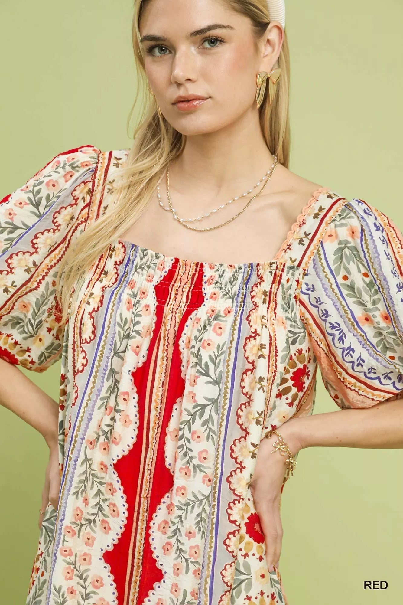 Umgee Mixed Print Puff Sleeve Mini Dress - Bitsy Gypsy Boutique