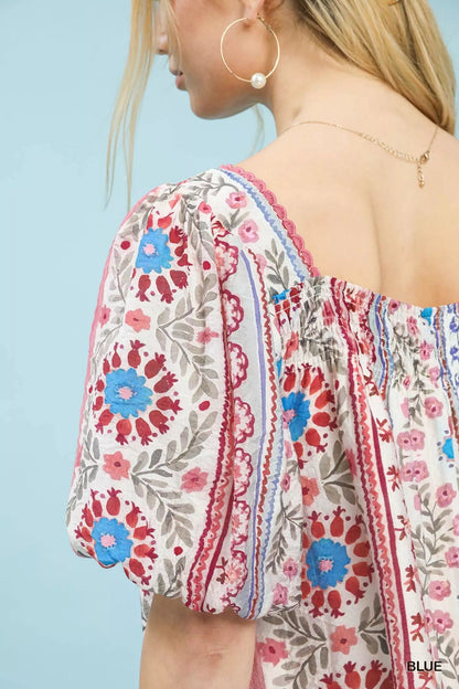 Umgee Mixed Print Puff Sleeve Mini Dress - Bitsy Gypsy Boutique