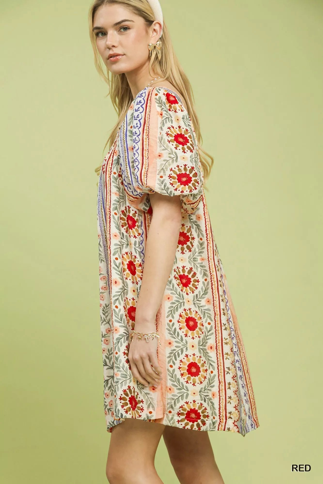 Umgee Mixed Print Puff Sleeve Mini Dress - Bitsy Gypsy Boutique