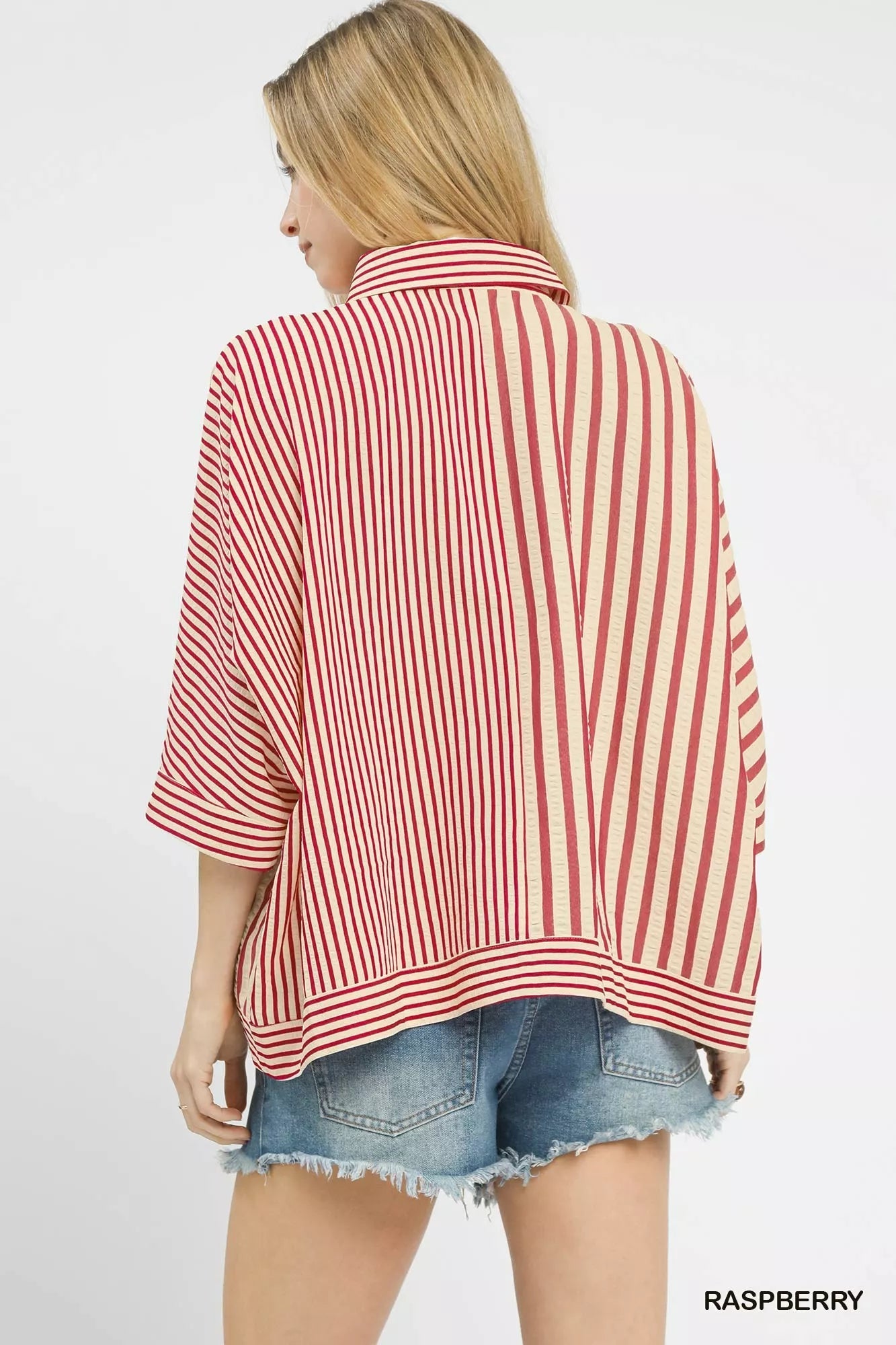 Umgee Mixed Stripe Oversized Button Down Top - Bitsy Gypsy Boutique
