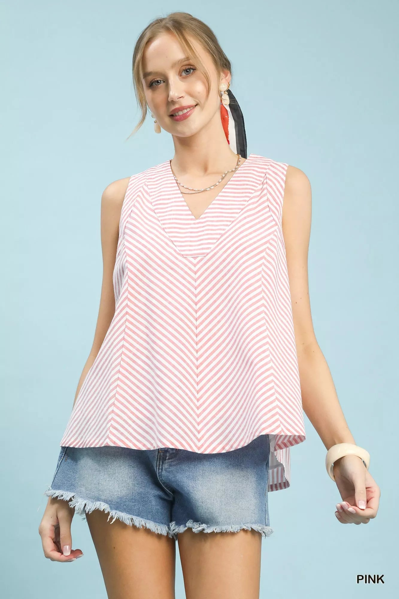 Umgee Mixed Stripe Sleeveless V - Neck Top - Bitsy Gypsy Boutique