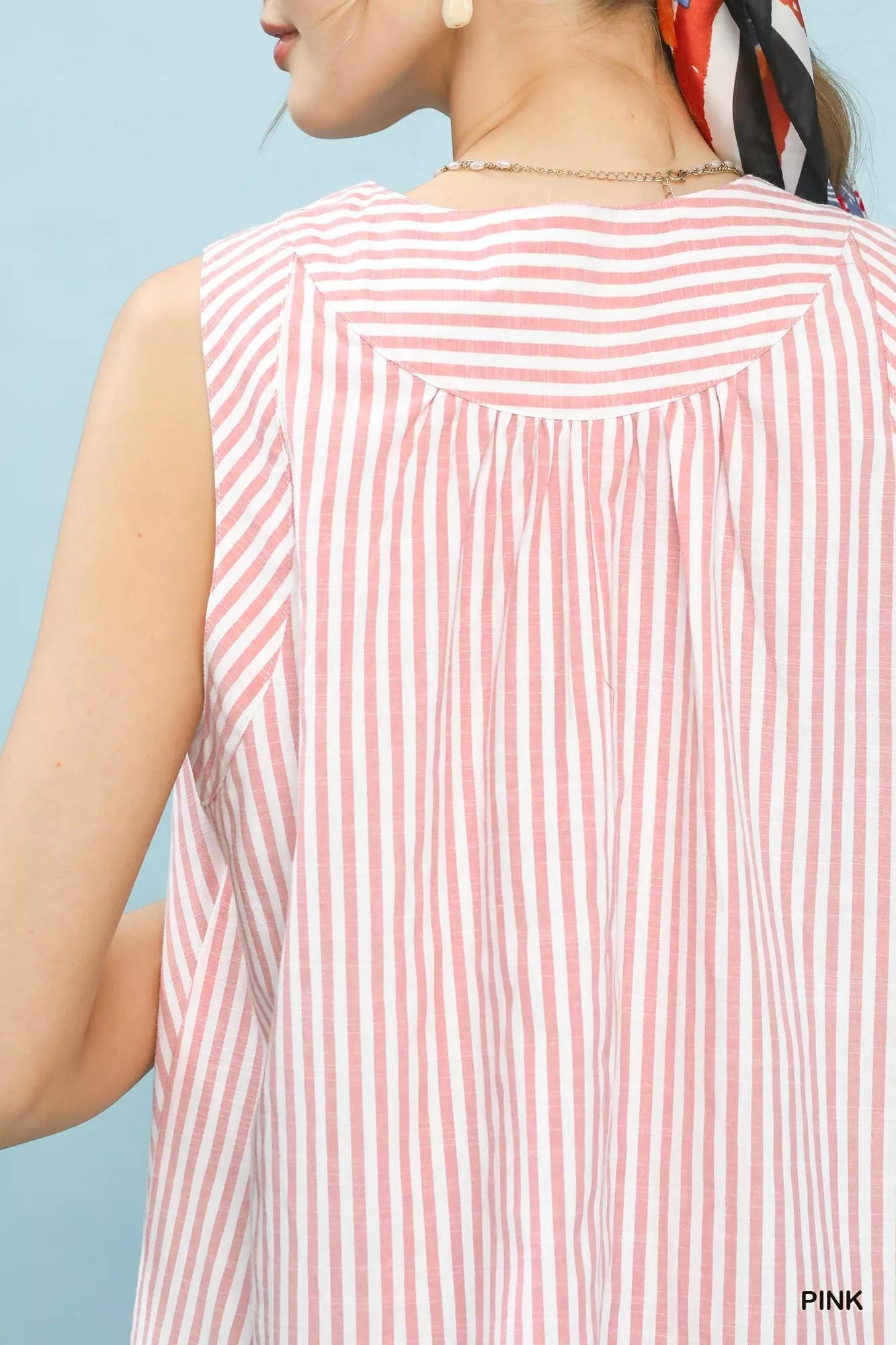 Umgee Mixed Stripe Sleeveless V - Neck Top - Bitsy Gypsy Boutique