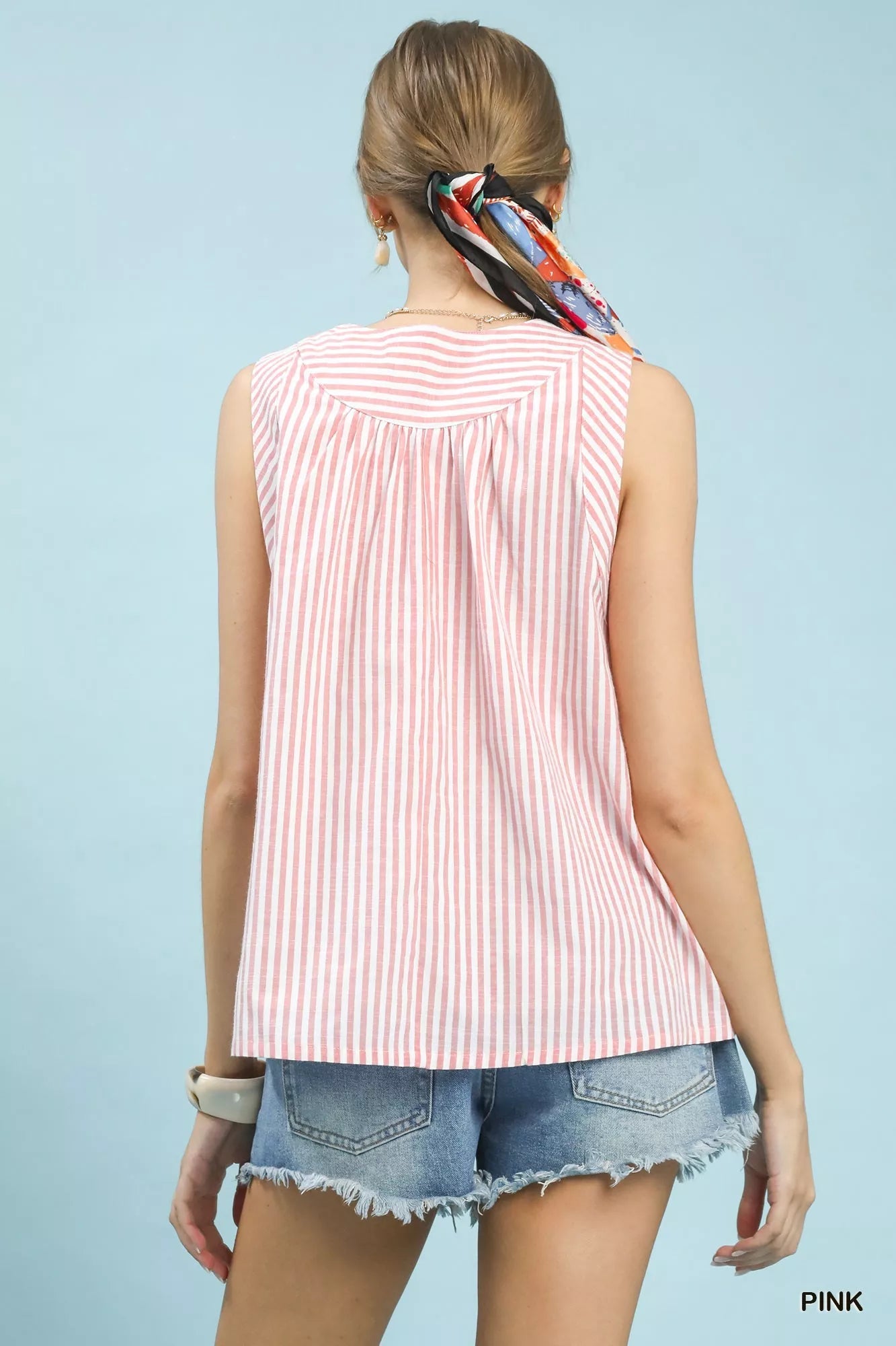 Umgee Mixed Stripe Sleeveless V - Neck Top - Bitsy Gypsy Boutique