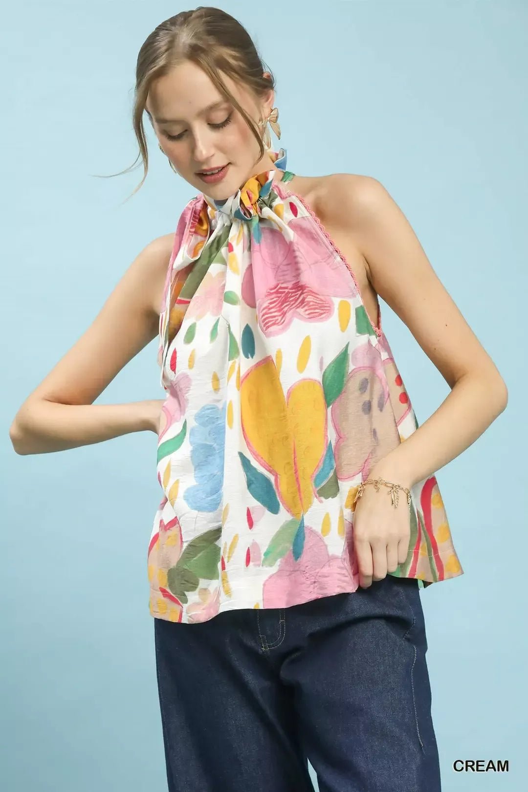 Umgee Multi - Color Floral Halter Neck Boho Top - Bitsy Gypsy Boutique