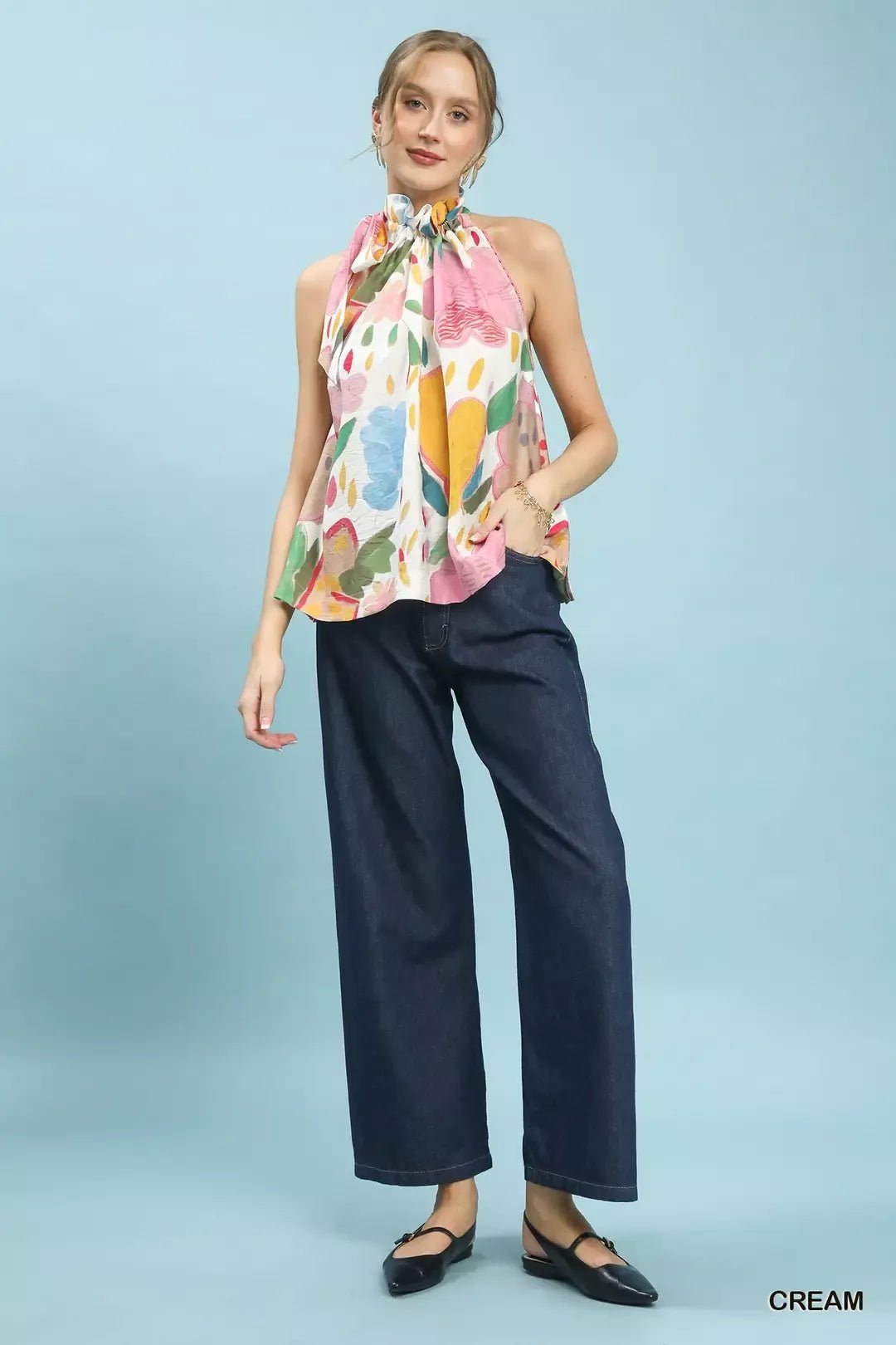 Umgee Multi - Color Floral Halter Neck Boho Top - Bitsy Gypsy Boutique