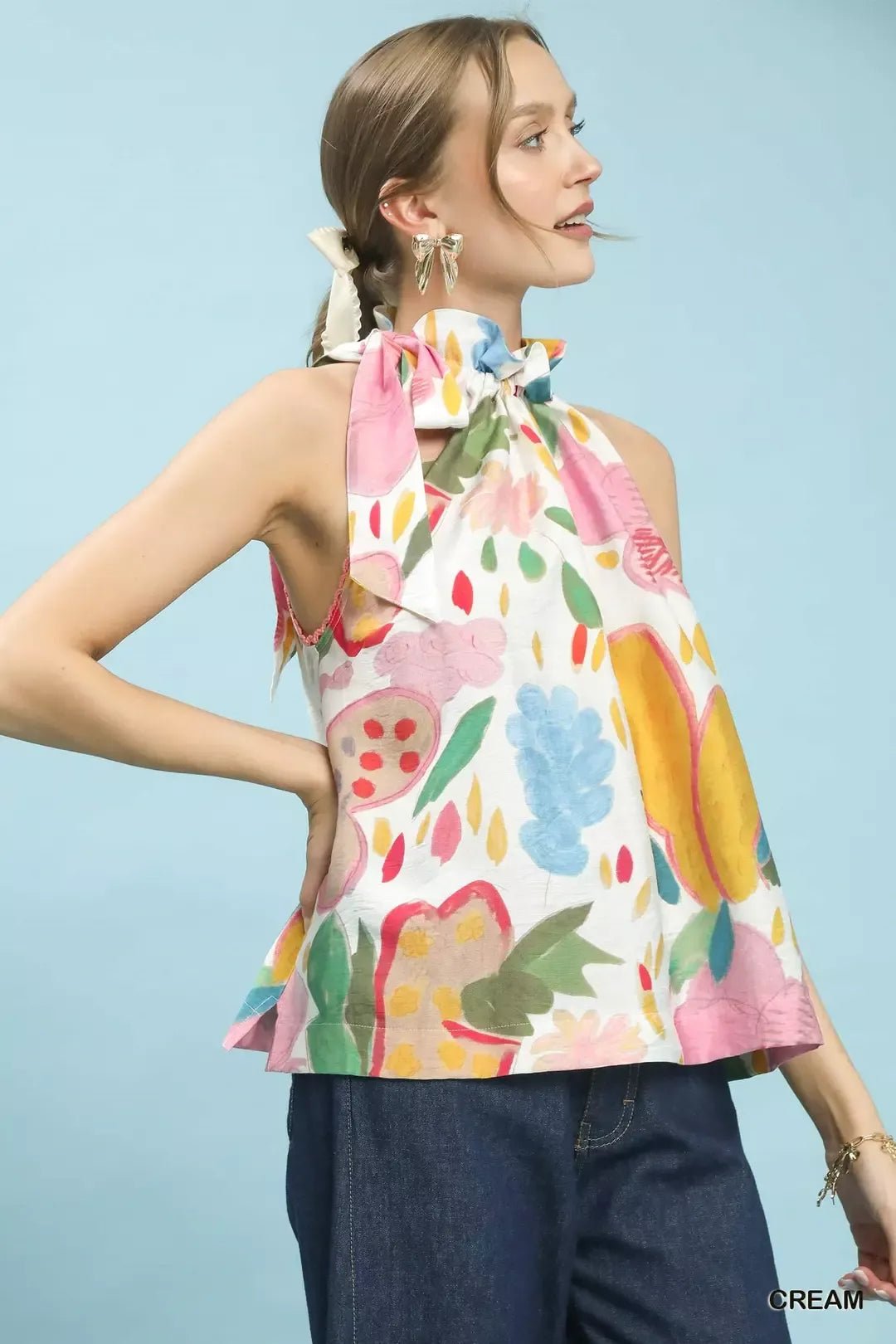 Umgee Multi - Color Floral Halter Neck Boho Top - Bitsy Gypsy Boutique