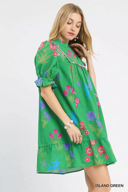 Umgee Multi Flower Print V-Neck Dress - Bitsy Gypsy Boutique