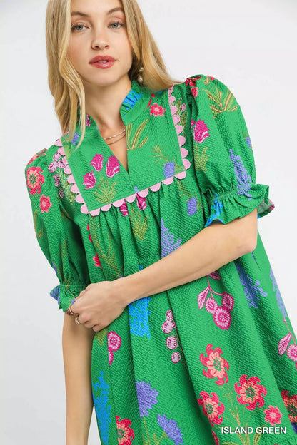 Umgee Multi Flower Print V-Neck Dress - Bitsy Gypsy Boutique