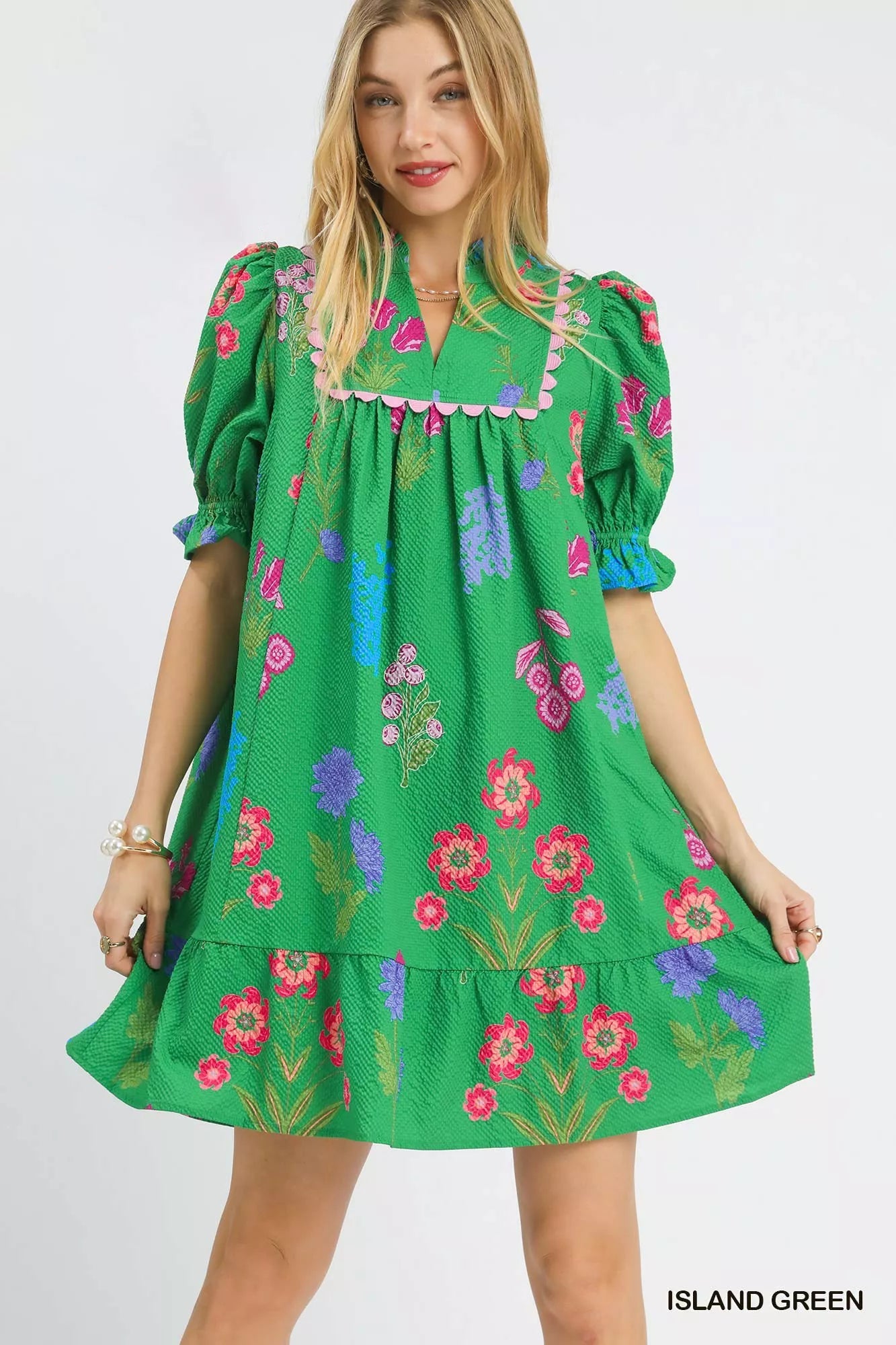 Umgee Multi Flower Print V-Neck Dress - Bitsy Gypsy Boutique