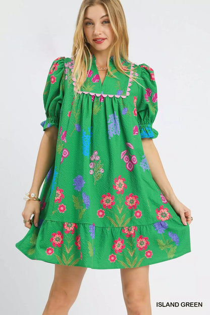 Umgee Multi Flower Print V-Neck Dress - Bitsy Gypsy Boutique