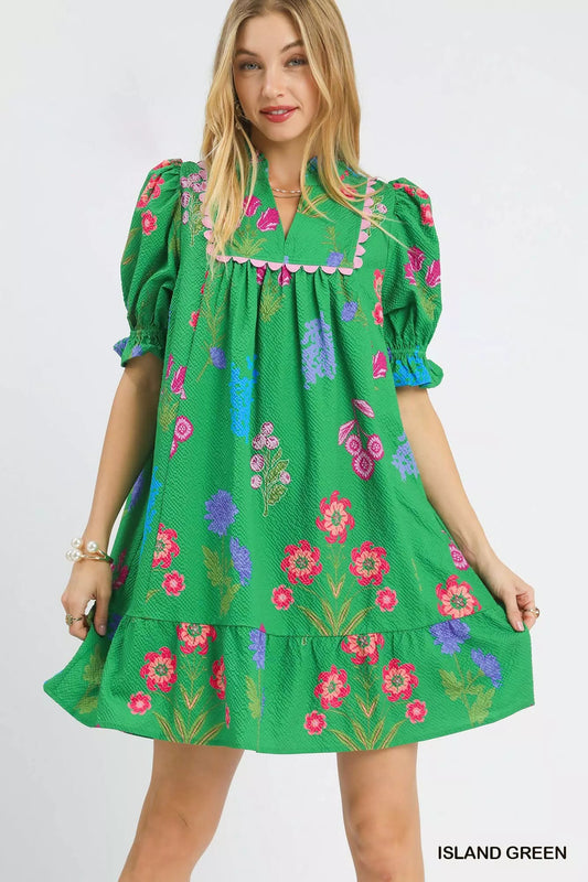 Umgee Multi Flower Print V-Neck Dress - Bitsy Gypsy Boutique