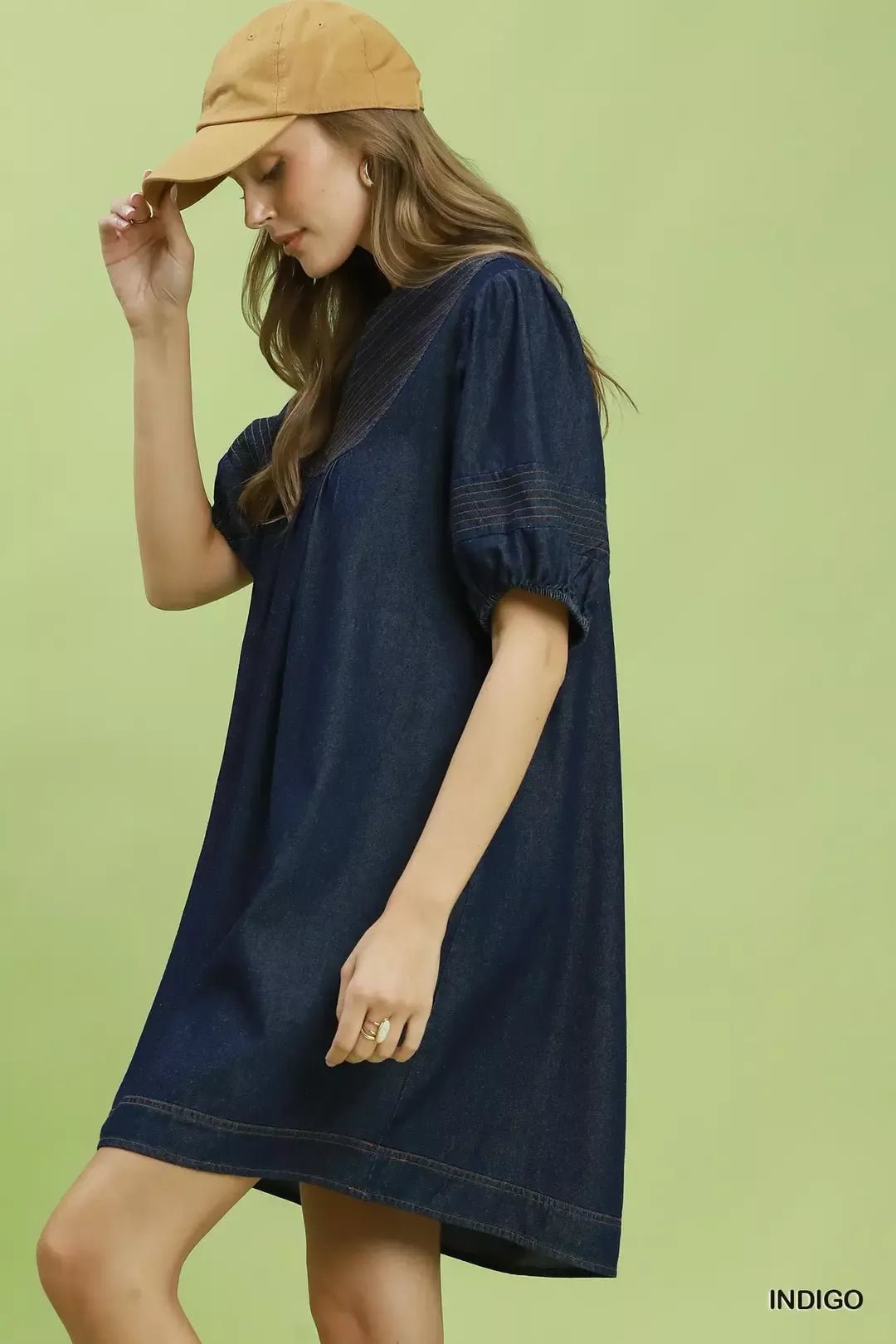 Umgee Notched Puff Sleeve Mini Dress with Pockets - Bitsy Gypsy Boutique
