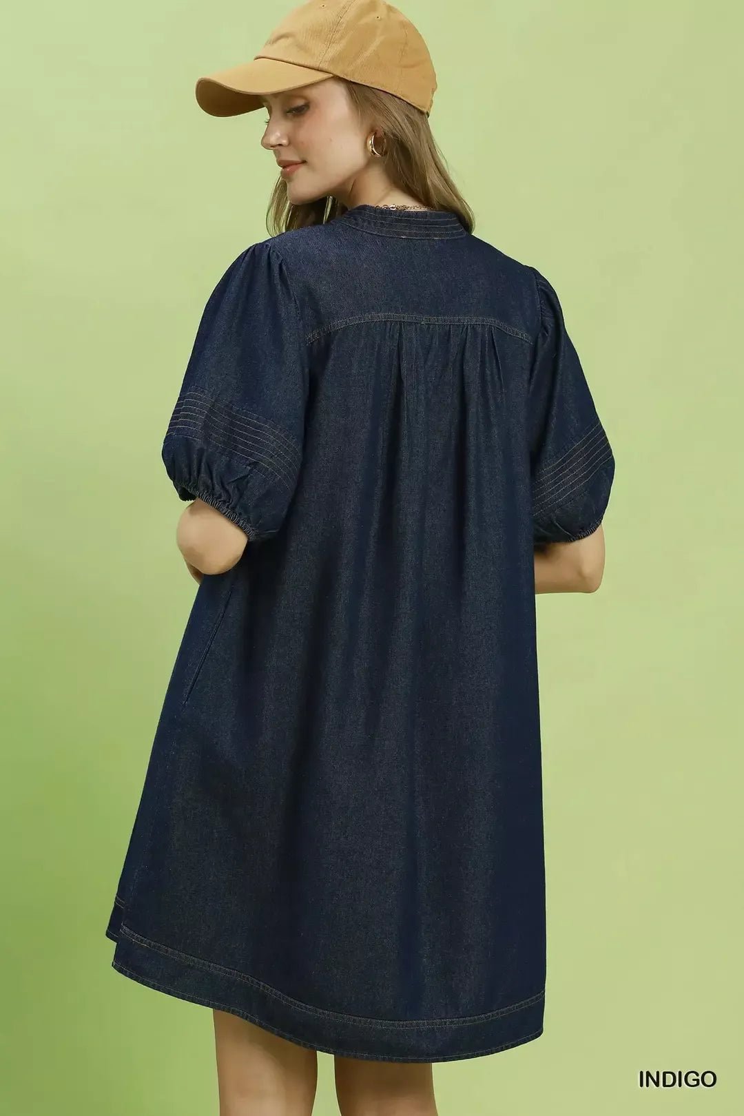 Umgee Notched Puff Sleeve Mini Dress with Pockets - Bitsy Gypsy Boutique