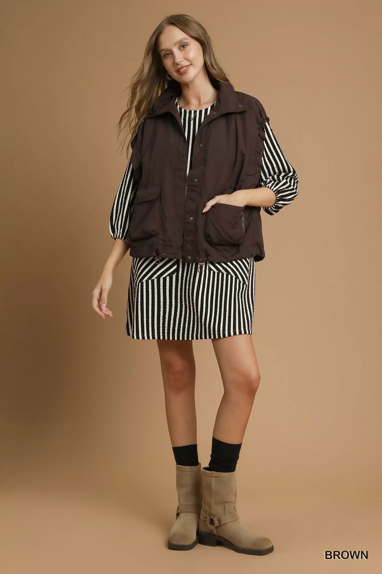 Umgee Nylon Vest with Pockets - Bitsy Gypsy Boutique