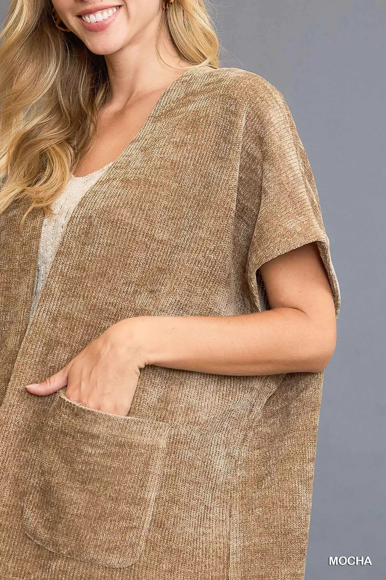 Umgee Open Front Knit Cardigan with Front Pockets - Bitsy Gypsy Boutique