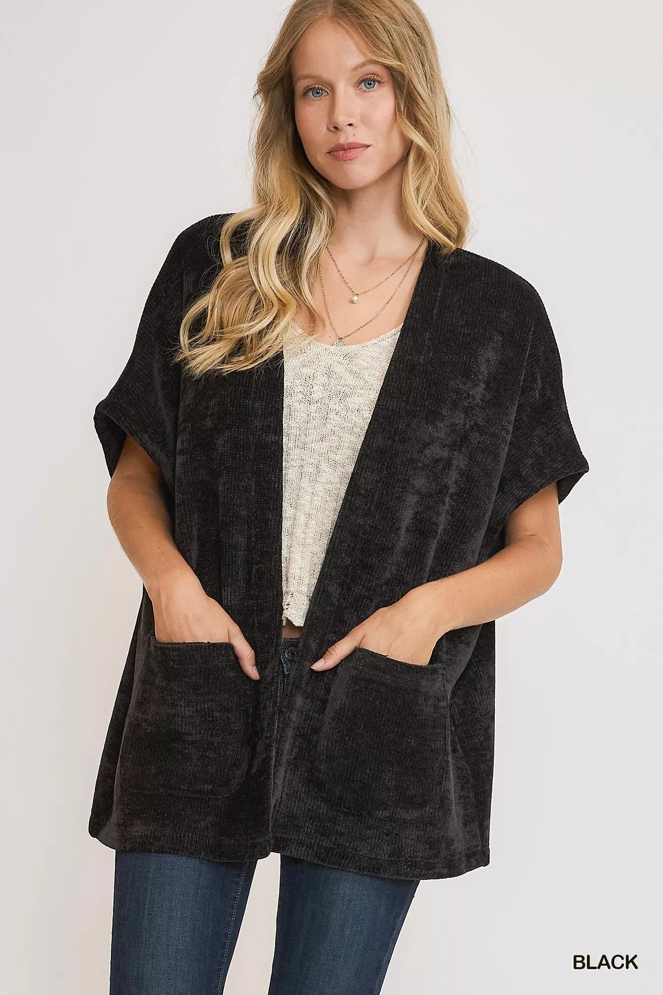 Umgee Open Front Knit Cardigan with Front Pockets - Bitsy Gypsy Boutique