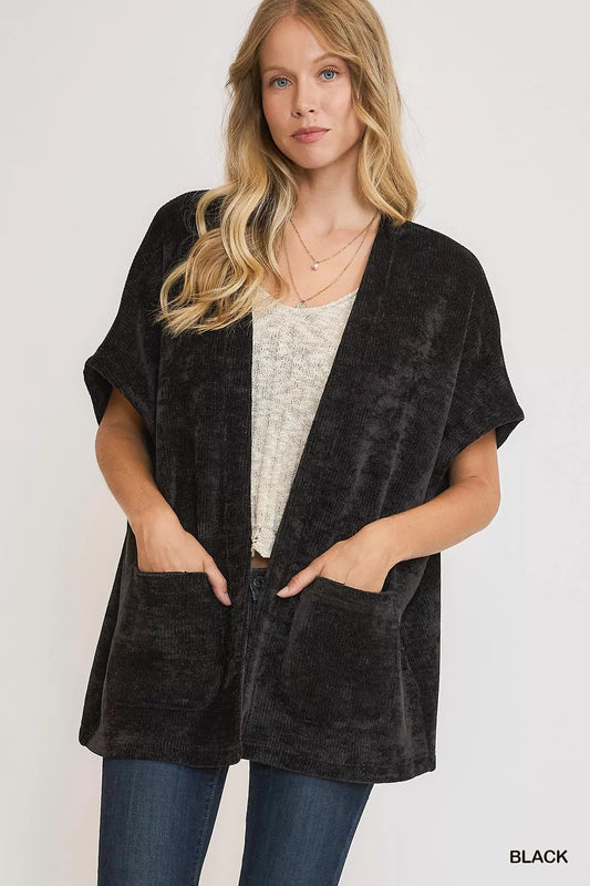 Umgee Open Front Knit Cardigan with Front Pockets - Bitsy Gypsy Boutique