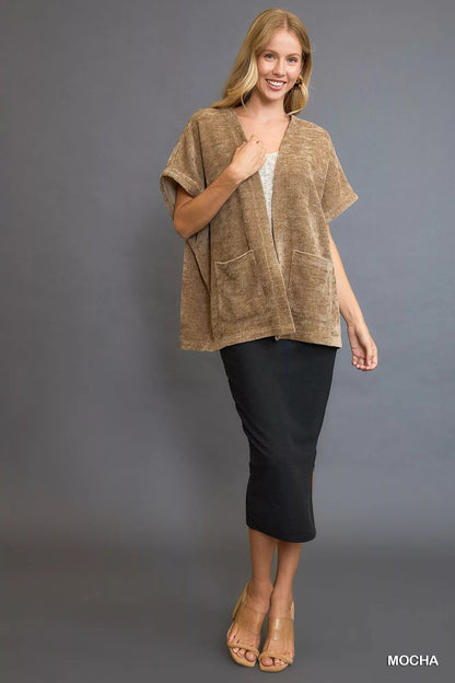 Umgee Open Front Knit Cardigan with Front Pockets - Bitsy Gypsy Boutique