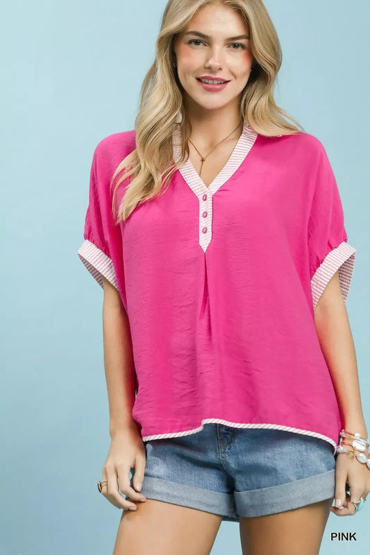 Umgee Oversized Contrast Stripe Trim Top - Bitsy Gypsy Boutique