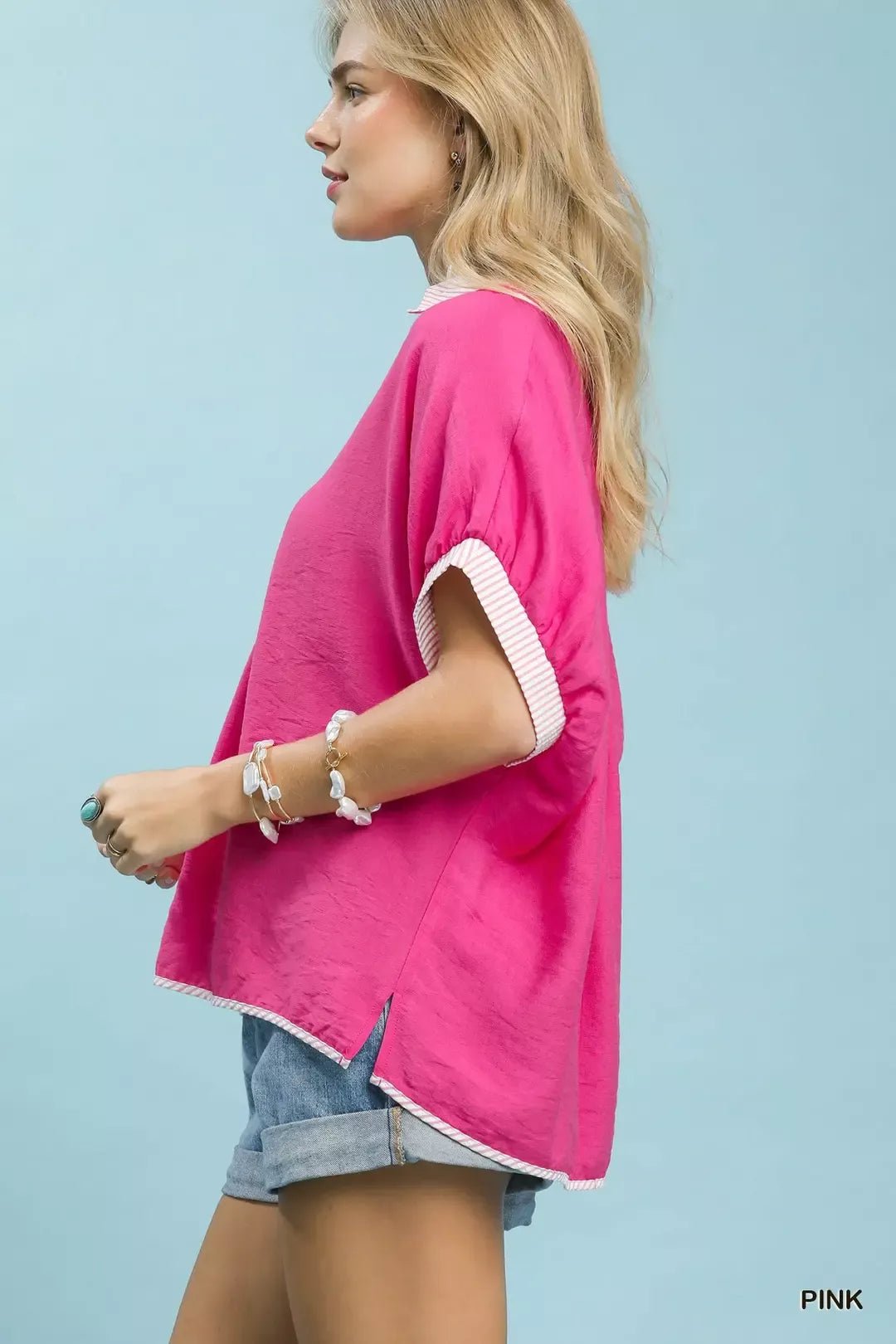 Umgee Oversized Contrast Stripe Trim Top - Bitsy Gypsy Boutique