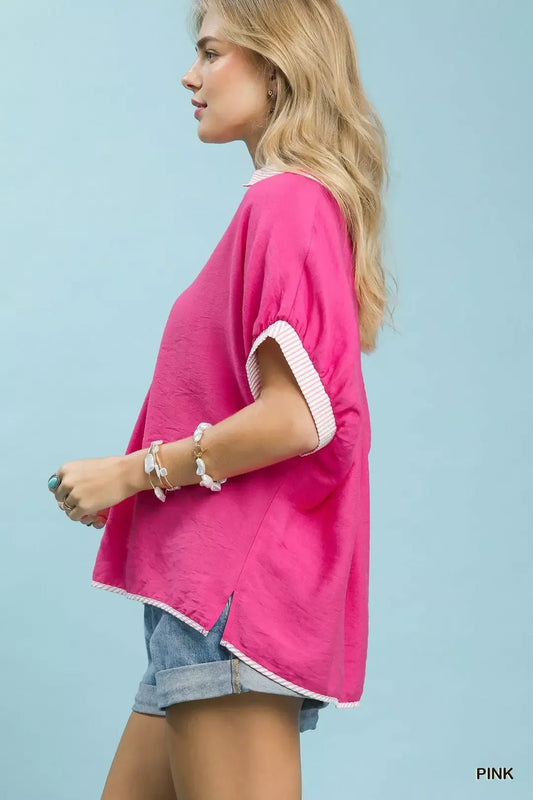 Umgee Oversized Contrast Stripe Trim Top - Bitsy Gypsy Boutique