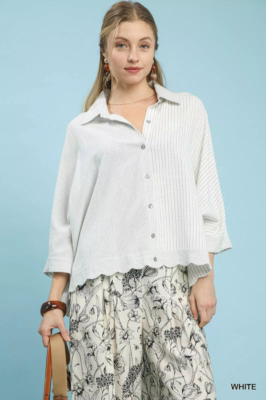 Umgee Oversized Striped Button - Down Shirt - Bitsy Gypsy Boutique