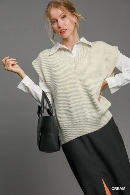 Umgee Oversized V Neck Vest - Bitsy Gypsy Boutique