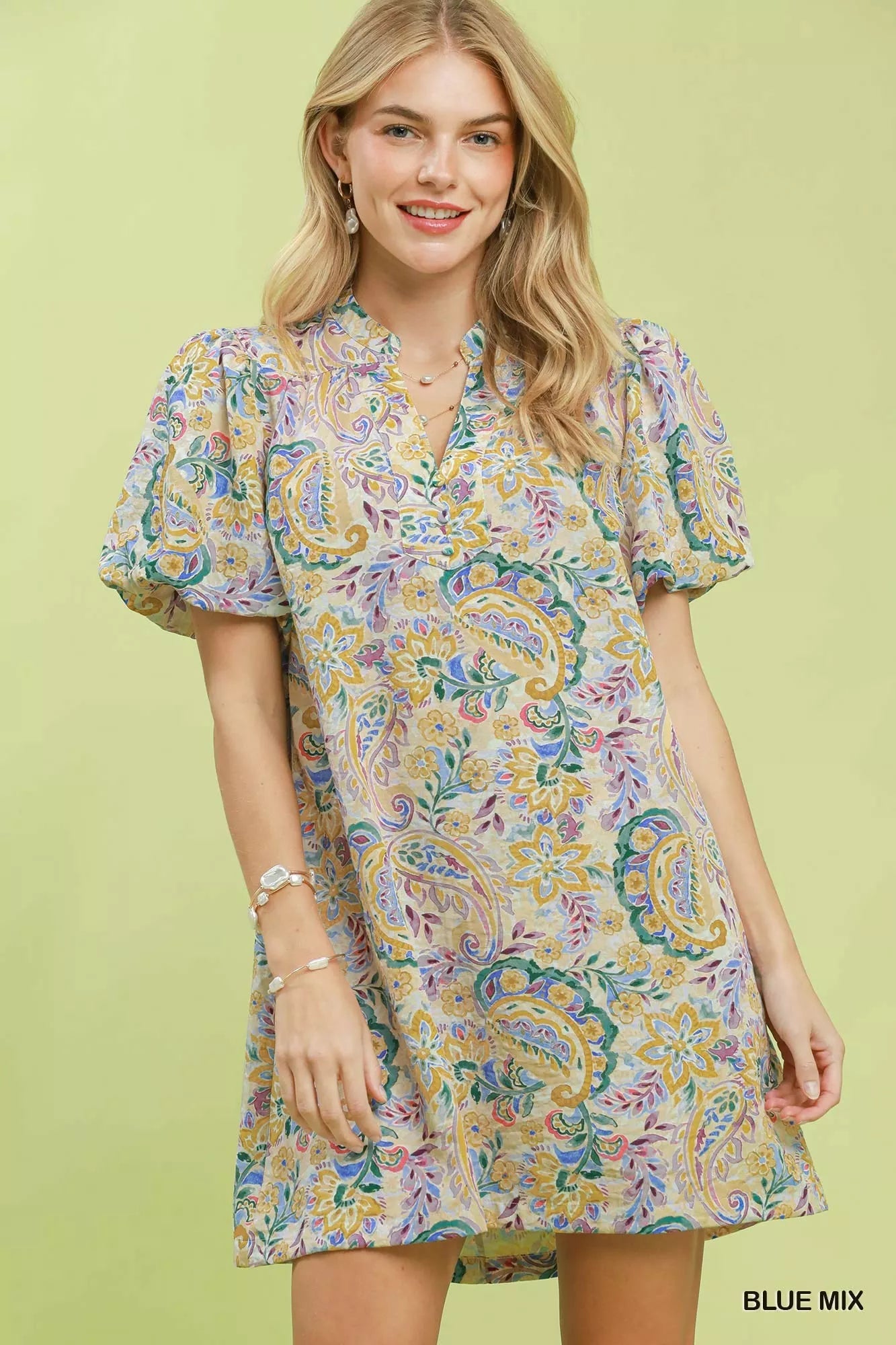 Umgee Paisley Floral Puff Sleeve Shift Dress - Bitsy Gypsy Boutique