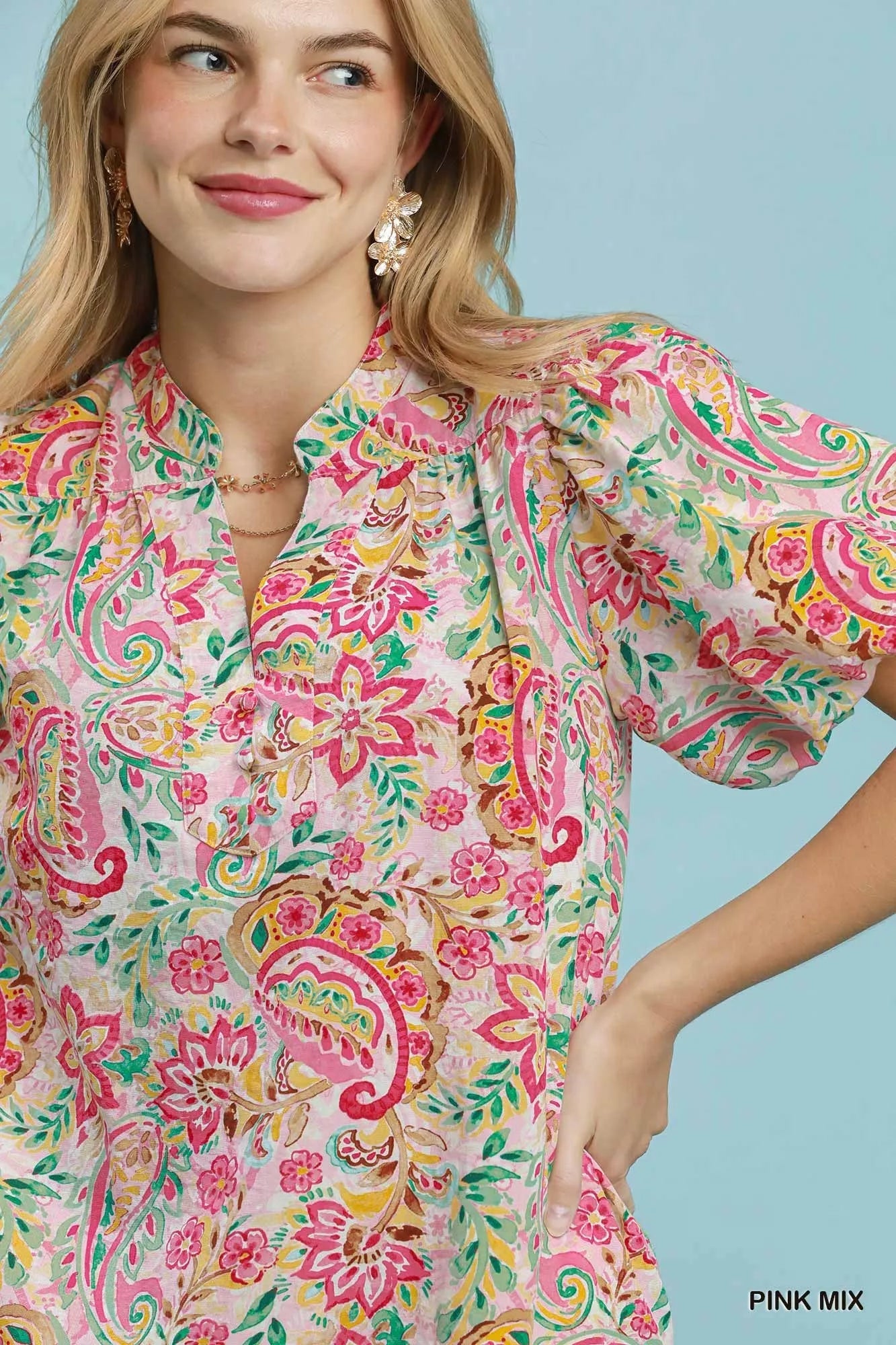 Umgee Paisley Floral Puff Sleeve Shift Dress - Bitsy Gypsy Boutique
