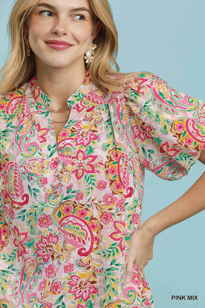 Umgee Paisley Floral Puff Sleeve Shift Dress - Bitsy Gypsy Boutique