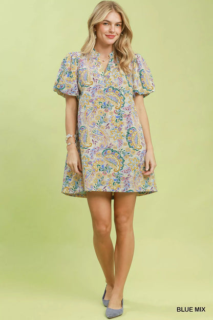 Umgee Paisley Floral Puff Sleeve Shift Dress - Bitsy Gypsy Boutique