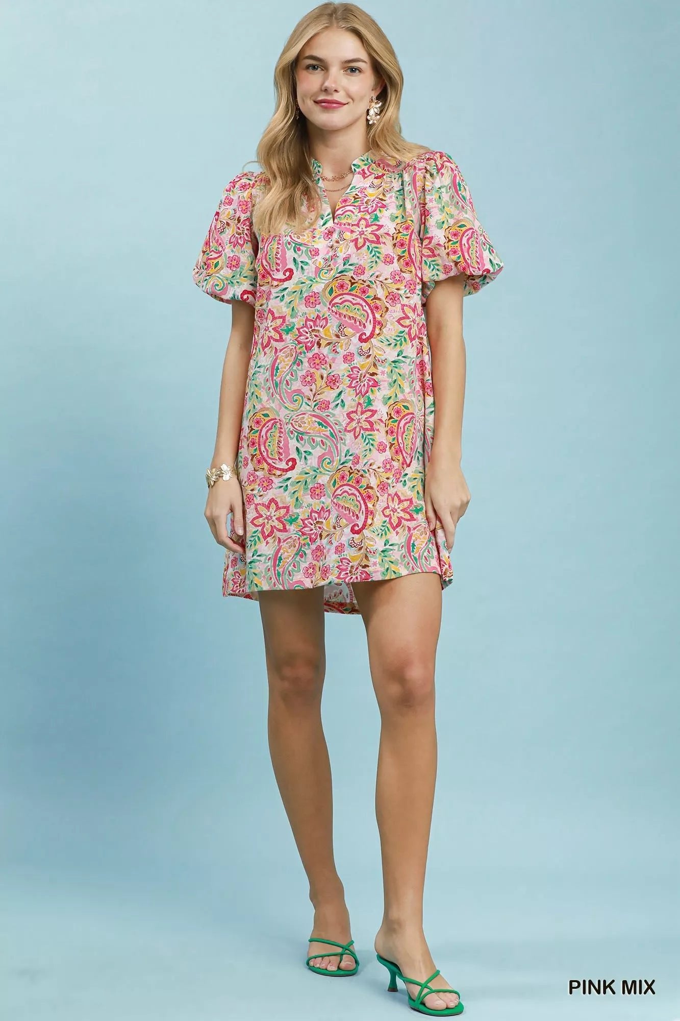 Umgee Paisley Floral Puff Sleeve Shift Dress - Bitsy Gypsy Boutique