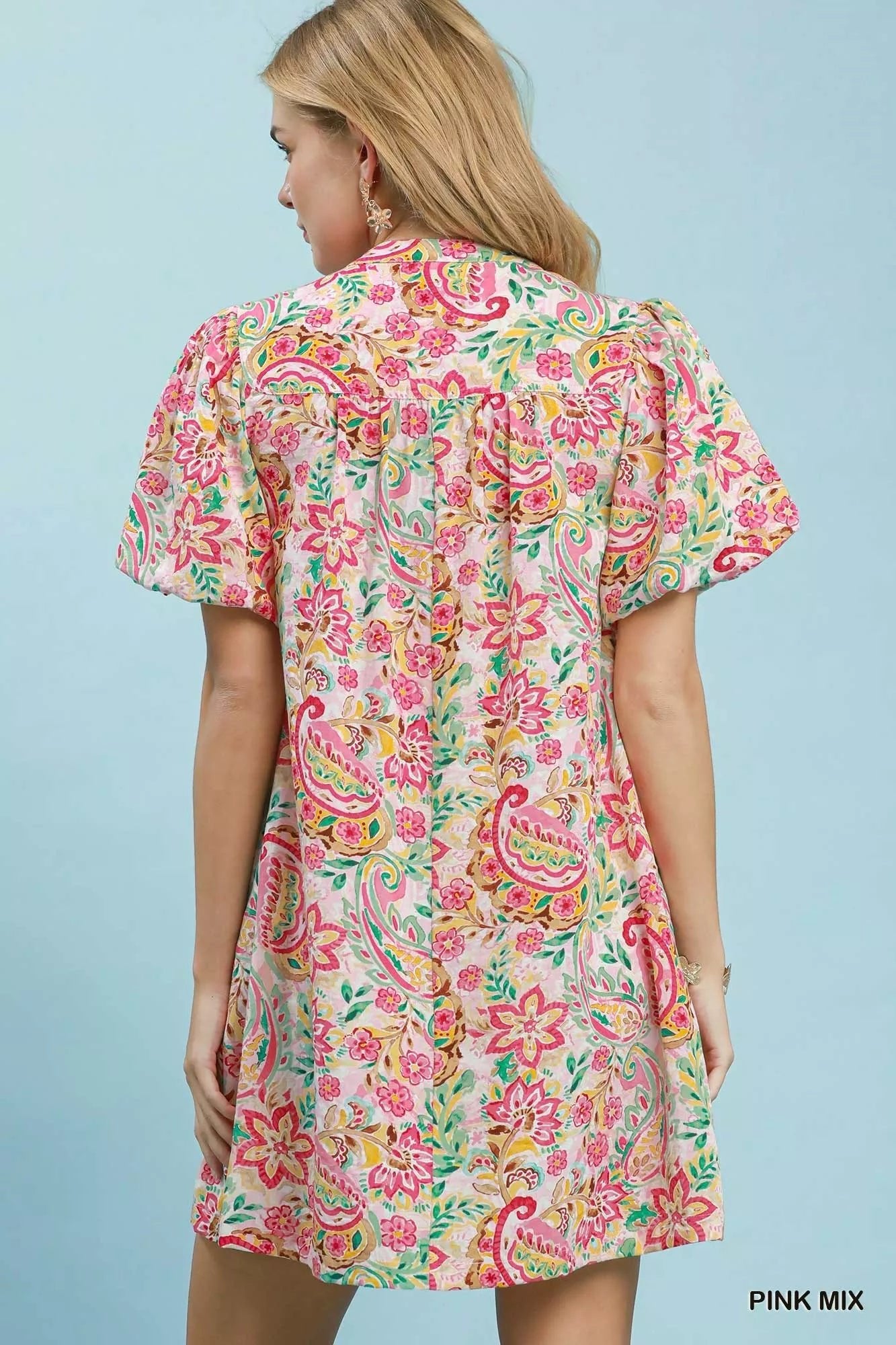Umgee Paisley Floral Puff Sleeve Shift Dress - Bitsy Gypsy Boutique