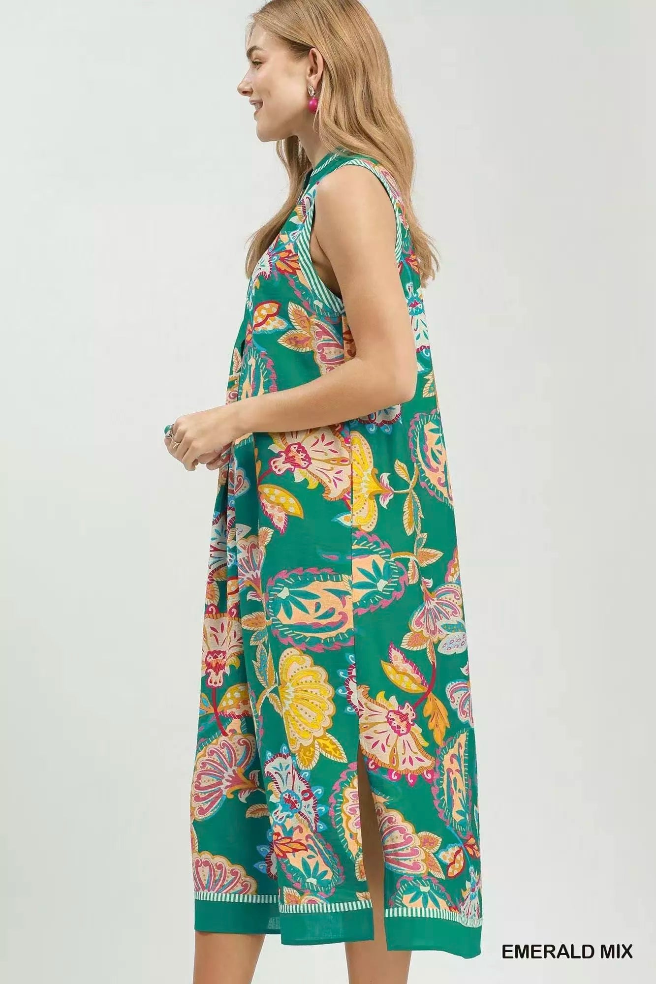 Umgee Paisley Floral Sleeveless Midi Dress - Bitsy Gypsy Boutique