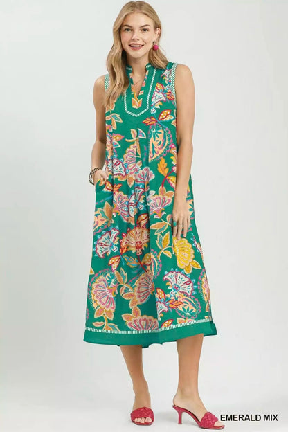 Umgee Paisley Floral Sleeveless Midi Dress - Bitsy Gypsy Boutique